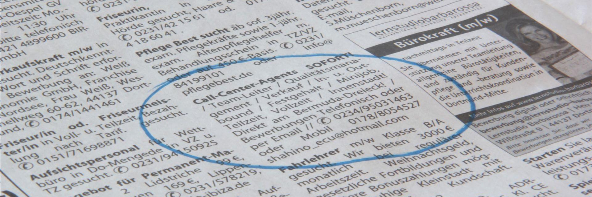 Stellenanzeigen in der Zeitung